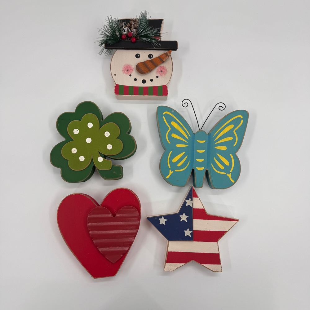 HOME Glitzhome‎ Shelf Sitter Seasonal Holiday 13-Piece Wooden Interchangeable - Picture 6 of 16